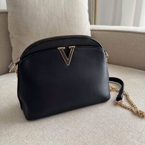 Chic Black Bag with Gold Chain and V Accent